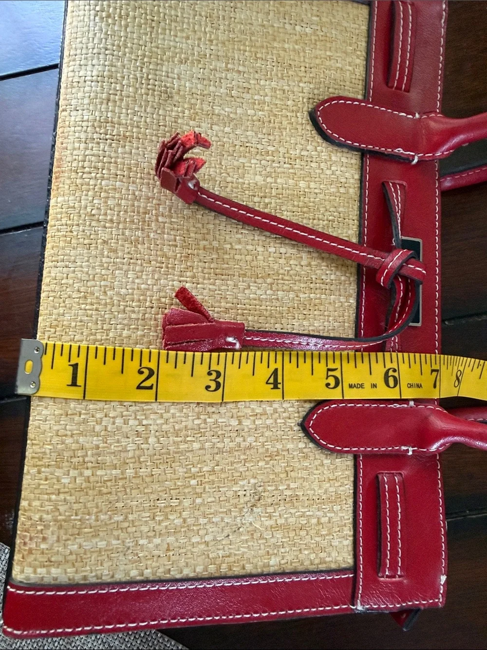 Kate Spade Red Raffia-Accent Tote